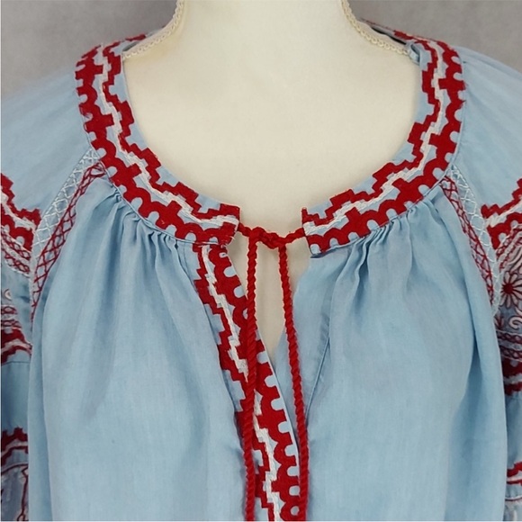 ZARA Bohemian Red and Blue Embroidered Women's Top - Picture 3 of 8